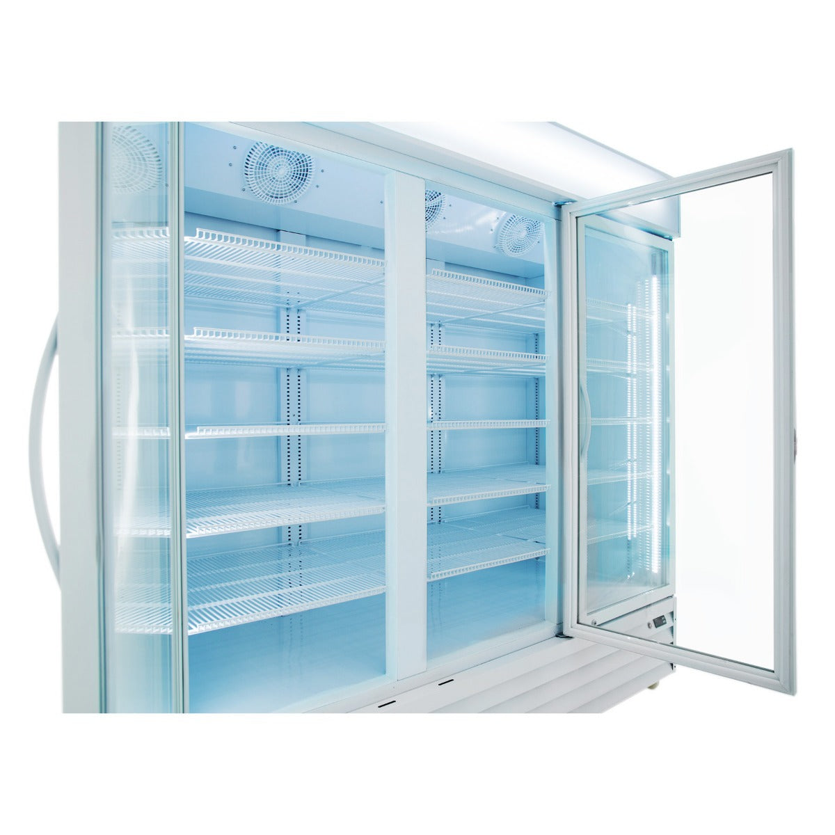 Empura EGM-75W 78.2" Wide Three-Section White Swinging Glass Door Merchandiser Refrigerator With 3 Doors, 75 Cubic Ft, 115 Volts
