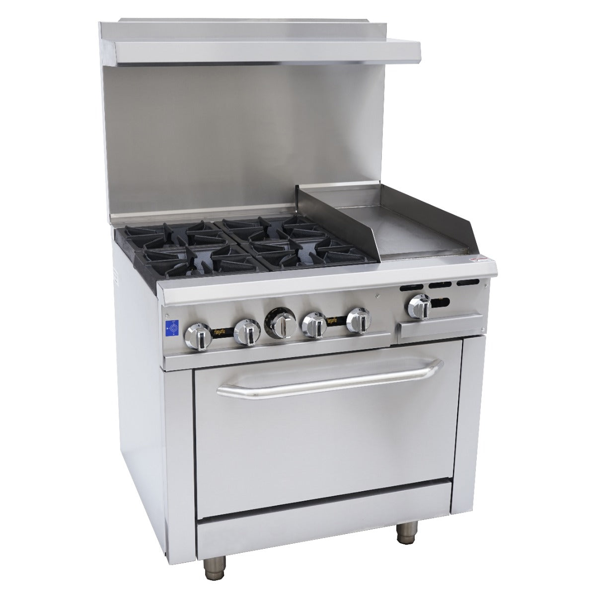 36" 4 Burner Commercial Liquid Propane Range with 12" Griddle and Oven - 171,000 BTU Range, 36" Restaurant, Gas Empura