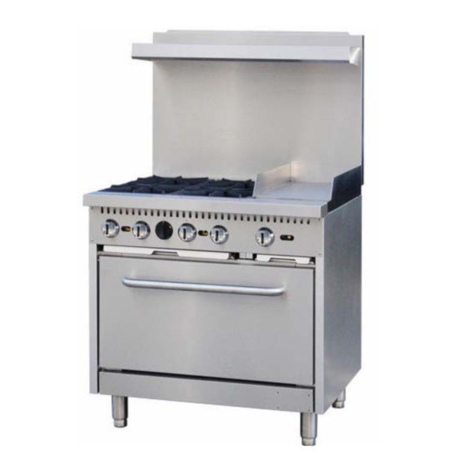 36" 4 Burner Commercial Liquid Propane Range with 12" Griddle and Oven - 171,000 BTU Range, 36" Restaurant, Gas Empura