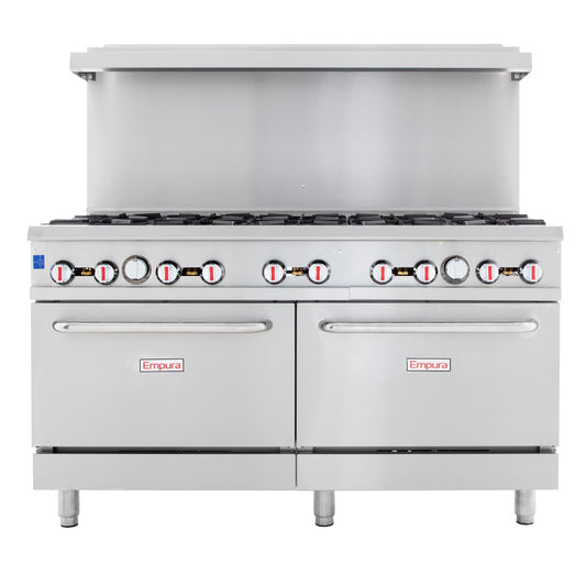 Empura EGR-60_NAT 60" Stainless Steel Commercial Gas Range with Two Ovens, 10 Burners - Natural Gas, 360,000 BTU