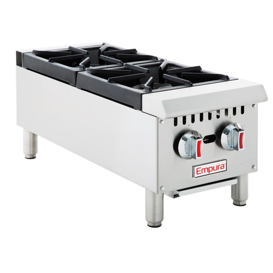 Empura EHP-2 12" Stainless Steel Heavy Duty Gas Hot Plate with Two Burners, 50,000 BTU