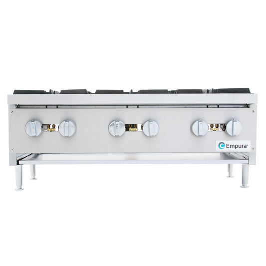 Empura EMHP6-HD 36" Stainless Steel Heavy Duty Gas Hot Plate With 6 Burners, 180,000 BTU