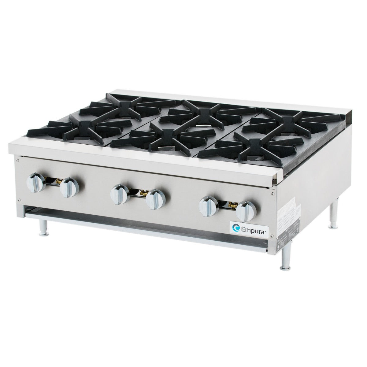 Empura EMHP6-HD 36" Stainless Steel Heavy Duty Gas Hot Plate With 6 Burners, 180,000 BTU