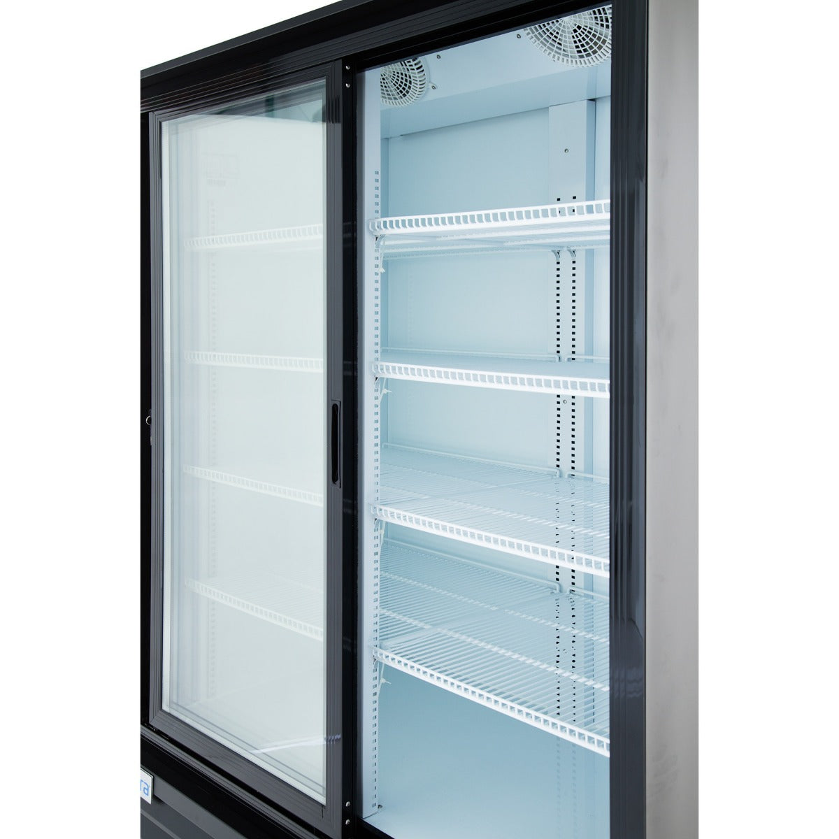 Empura ESM-50B 52.1" Black Sliding Glass Door Merchandiser Refrigerator With 2 Doors, 50 Cubic Ft, 115 Volts