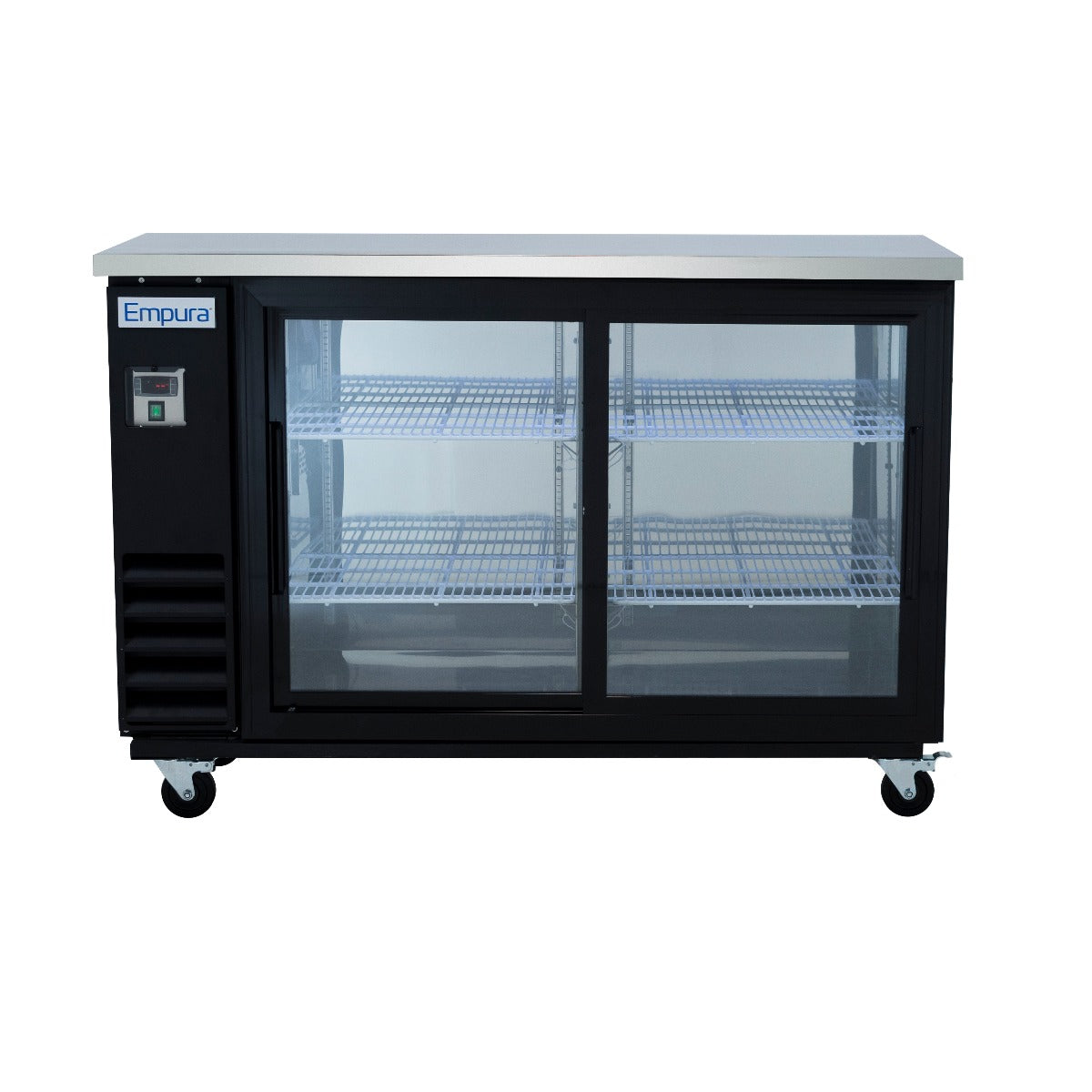 61" x 24" Sliding Glass Door Powder Coated Black Stainless Steel Commercial Back Bar Refrigerator Back Bar Cabinet, Refrigerated Empura