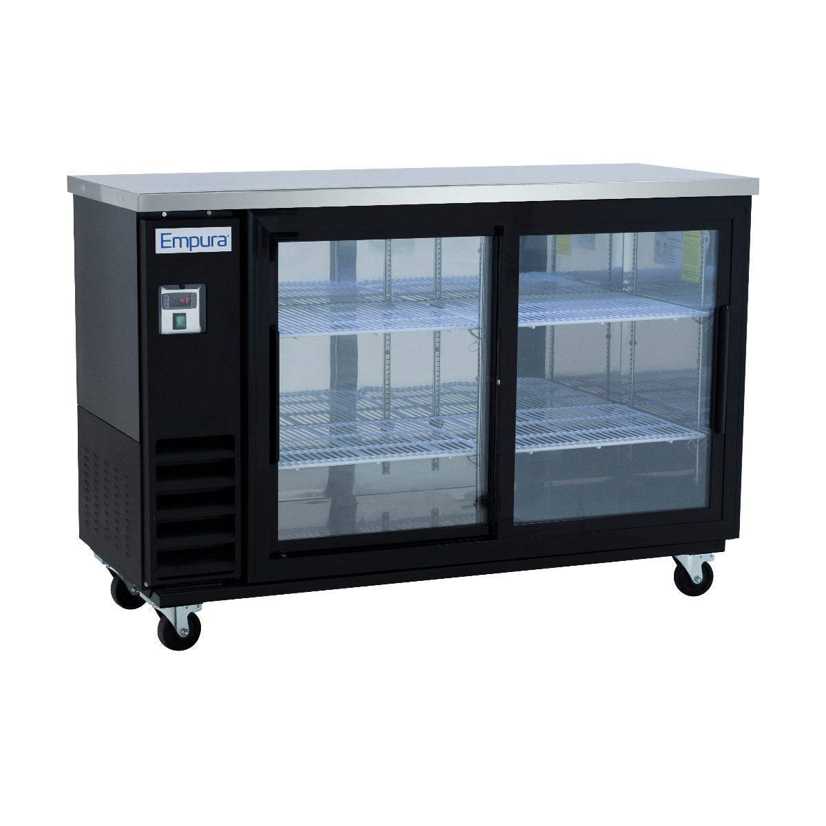 61" x 24" Sliding Glass Door Powder Coated Black Stainless Steel Commercial Back Bar Refrigerator Back Bar Cabinet, Refrigerated Empura