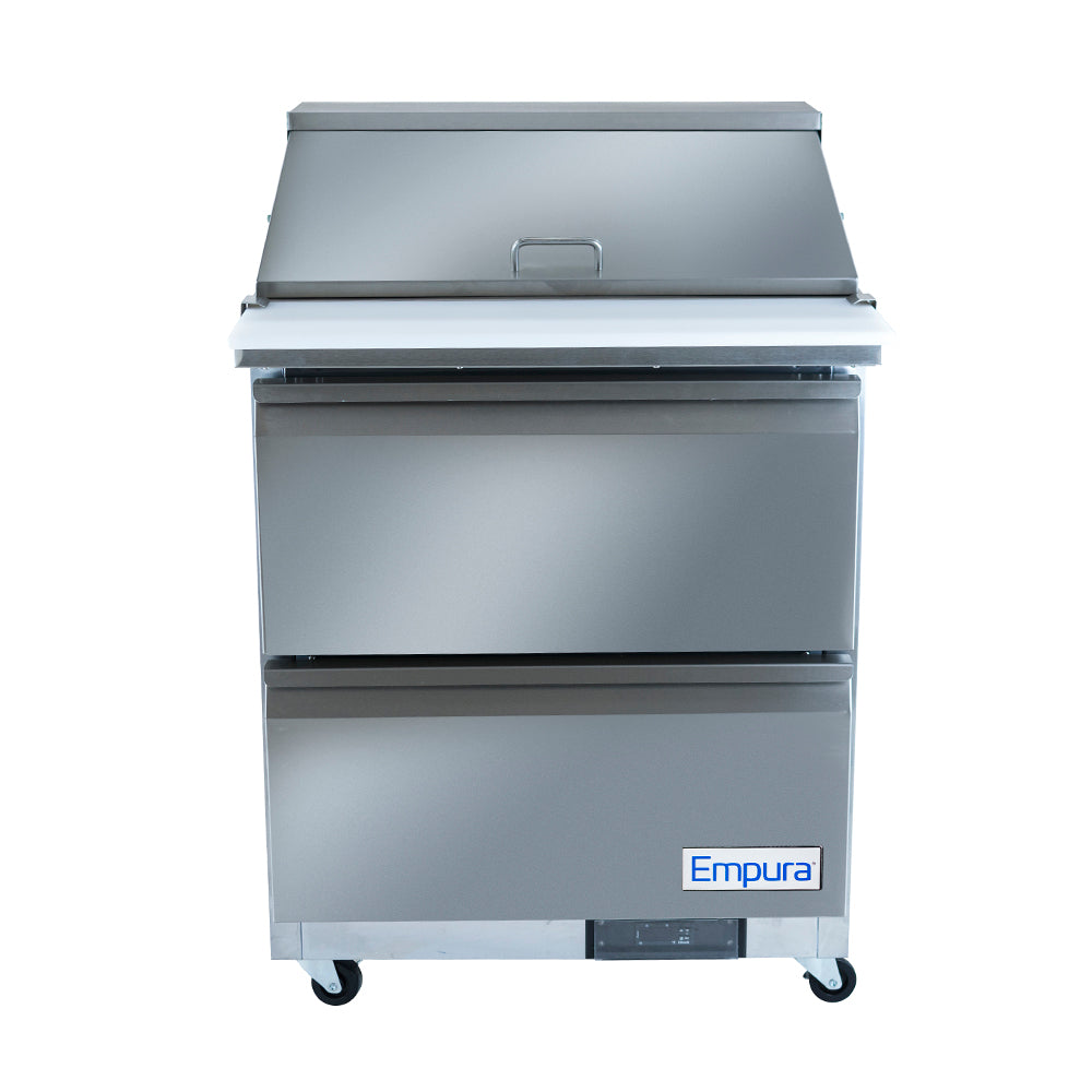 29" 2 Drawer Commercial Mega Top Refrigerated Sandwich and Salad Prep Table Refrigerated Counter, Mega Top Sandwich / Salad Unit Empura