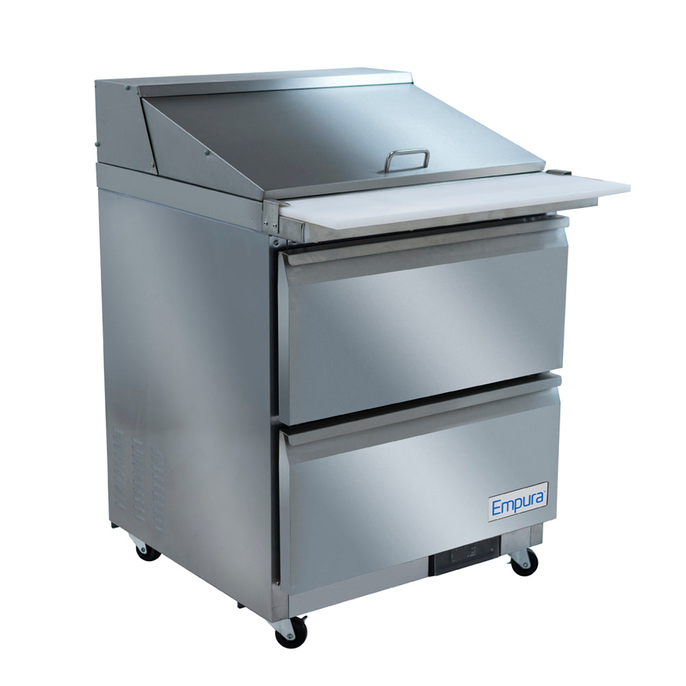 29" 2 Drawer Commercial Mega Top Refrigerated Sandwich and Salad Prep Table Refrigerated Counter, Mega Top Sandwich / Salad Unit Empura