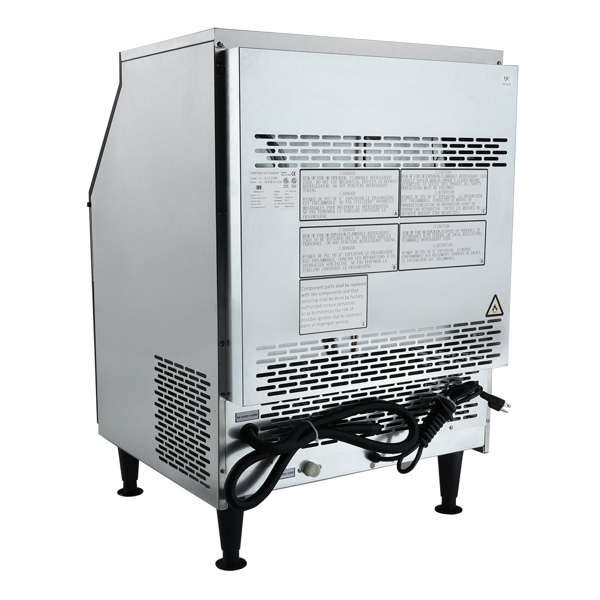 26" Air Cooled Commercial Undercounter Full Cube Ice Machine - 210 lb. Ice Maker with Bin, Cube-Style Empura