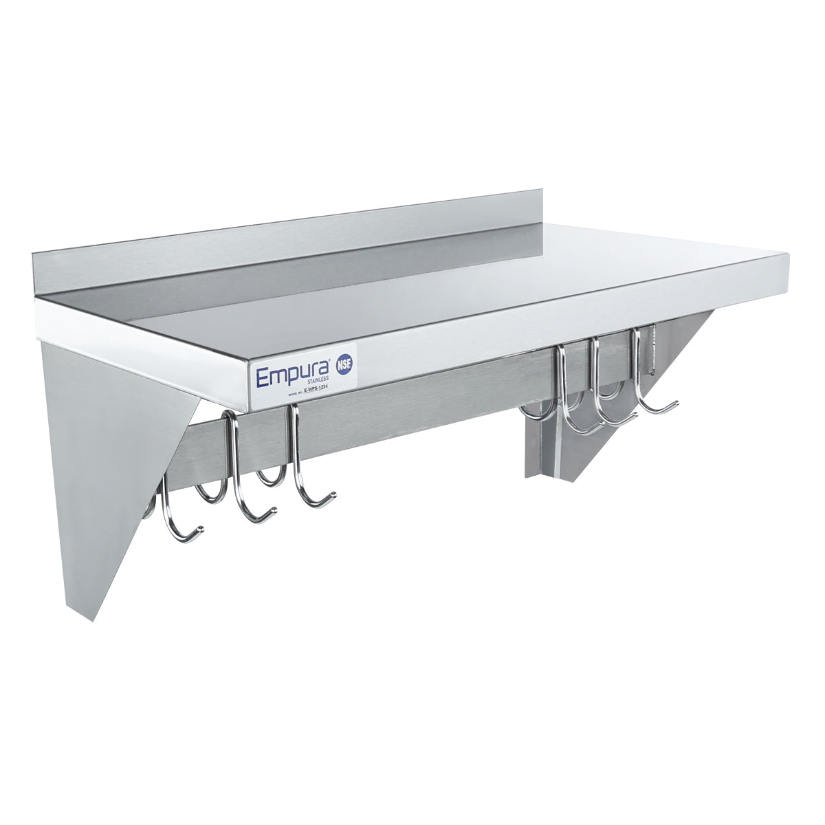 24" Wall-Mounted Pot Rack with Shelf and Galvanized Hooks, 18 Gauge Stainless Steel, NSF Pot Rack, Wall-Mounted Empura