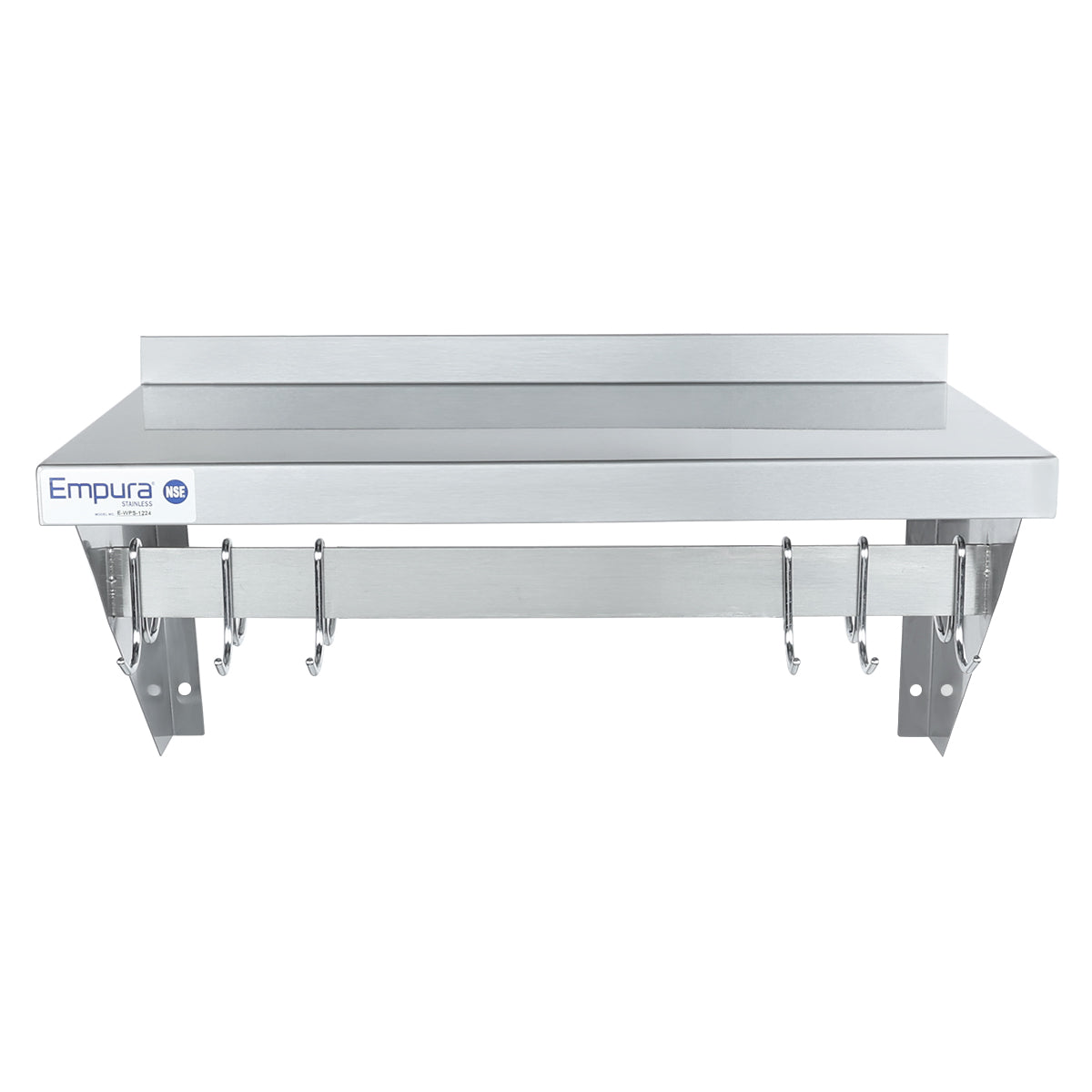 24" Wall-Mounted Pot Rack with Shelf and Galvanized Hooks, 18 Gauge Stainless Steel, NSF Pot Rack, Wall-Mounted Empura