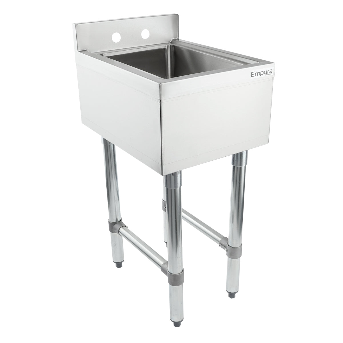 14" 18-Gauge Stainless Steel 1 Compartment Commercial Underbar Sink with Galvanized Legs, without Drainboard - 10" x 14" x 5" Bowl, NSF Underbar Sink Units Empura