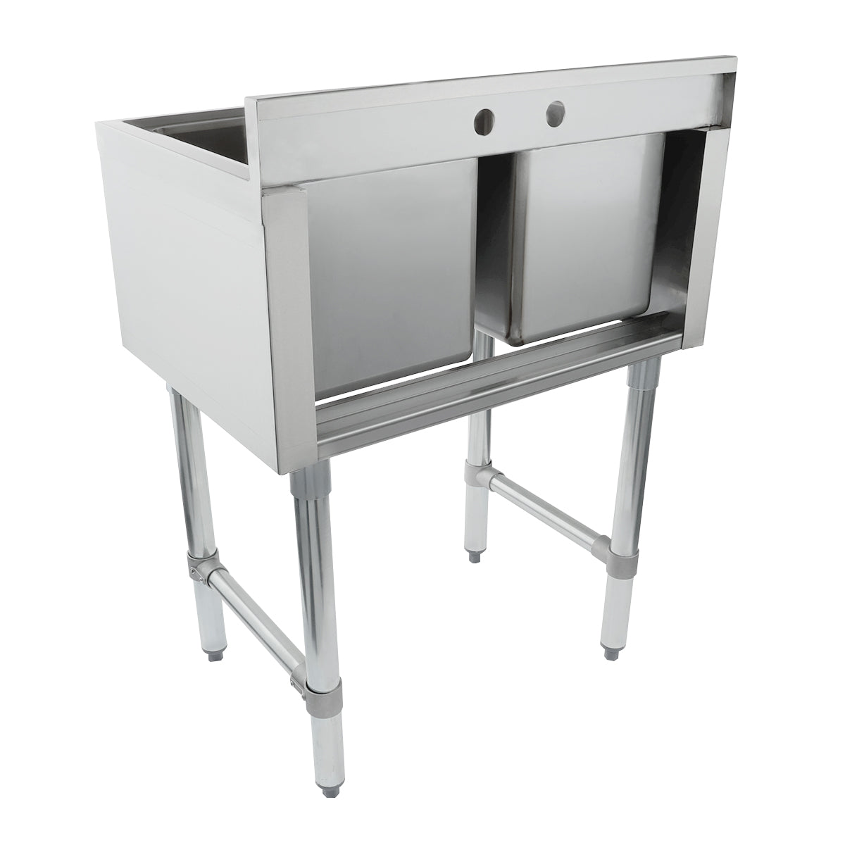 26" 18-Gauge Stainless Steel 2 Compartment Commercial Underbar Sink with Galvanized Legs, without Drainboard - 10" x 14" x 10" Bowl, NSF Underbar Sink Units Empura