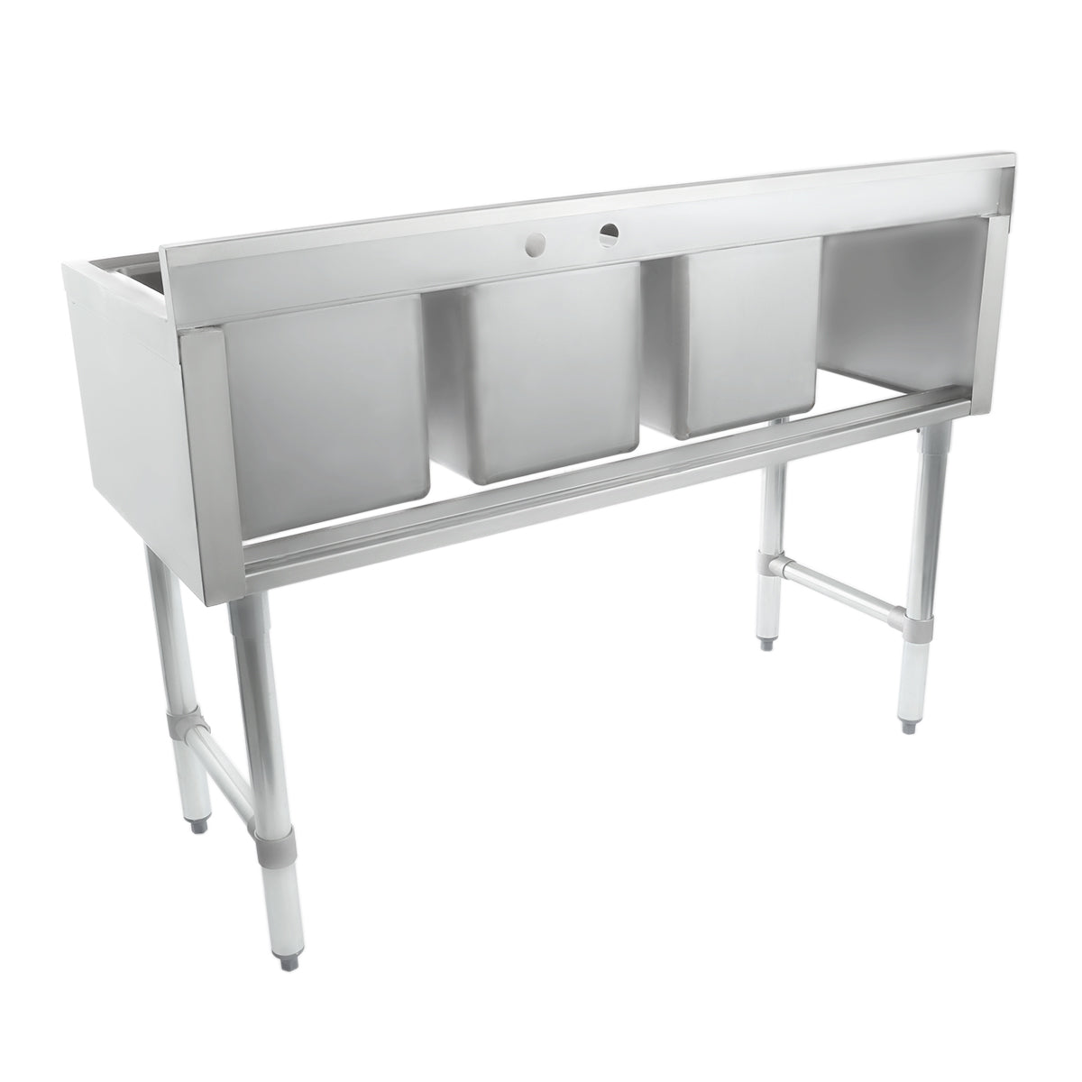 48" 18-Gauge Stainless Steel 3 Compartment Commercial Underbar Sink with Galvanized Legs, Left Drainboard - 10" x 14" x 10" Bowl, NSF Underbar Sink Units Empura