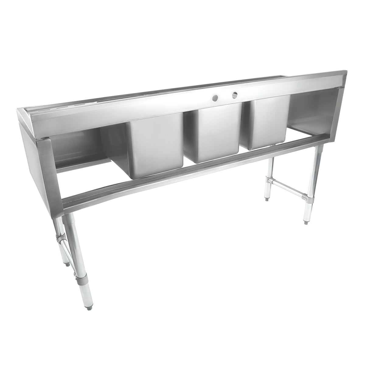 60" 18-Gauge Stainless Steel 3 Compartment Commercial Underbar Sink with Galvanized Legs, 2 Drainboard - 10" x 14" x 10" Bowl, NSF Underbar Sink Units Empura