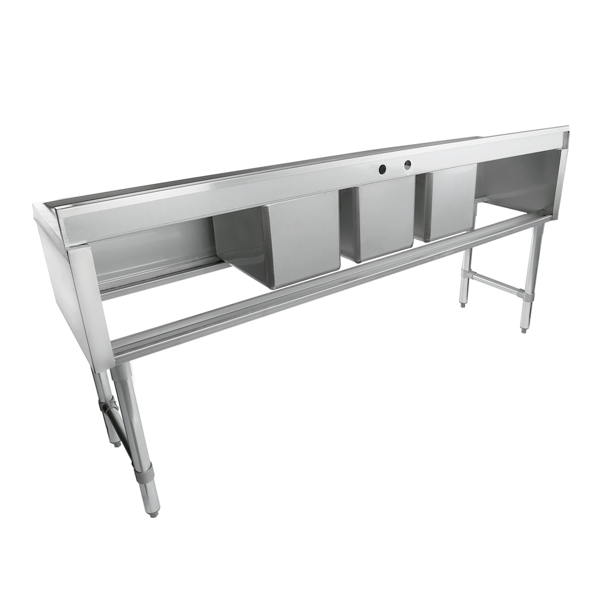 72" 18-Gauge Stainless Steel 3 Compartment Commercial Underbar Sink with Galvanized Legs, 2 Drainboard - 10" x 14" x 10" Bowl, NSF Underbar Sink Units Empura