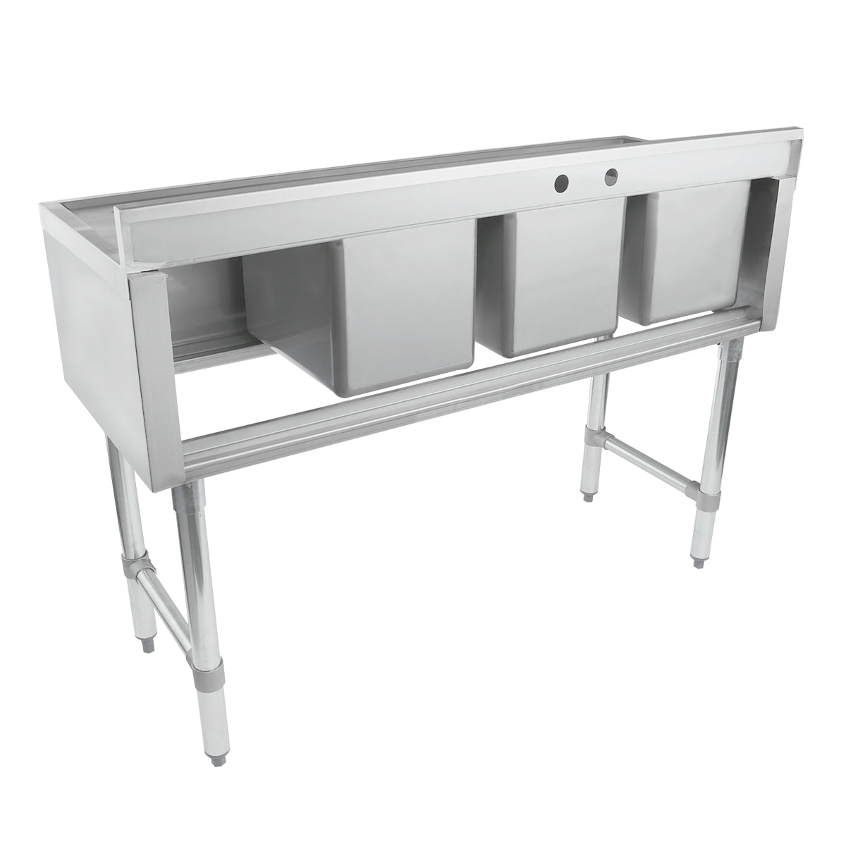 48" 18-Gauge Stainless Steel 3 Compartment Commercial Underbar Sink with Galvanized Legs, Right Drainboard - 10" x 14" x 10" Bowl, NSF Underbar Sink Units Empura