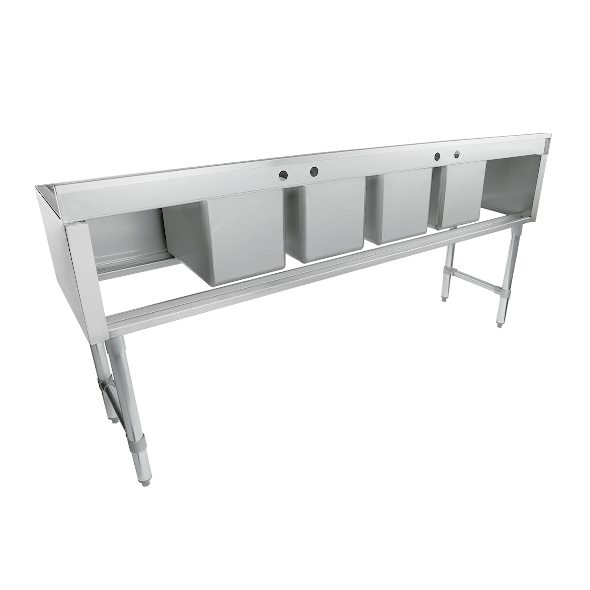 72" 18-Gauge Stainless Steel 4 Compartment Commercial Underbar Sink with Galvanized Legs, 2 Drainboard - 10" x 14" x 10" Bowl, NSF Underbar Sink Units Empura