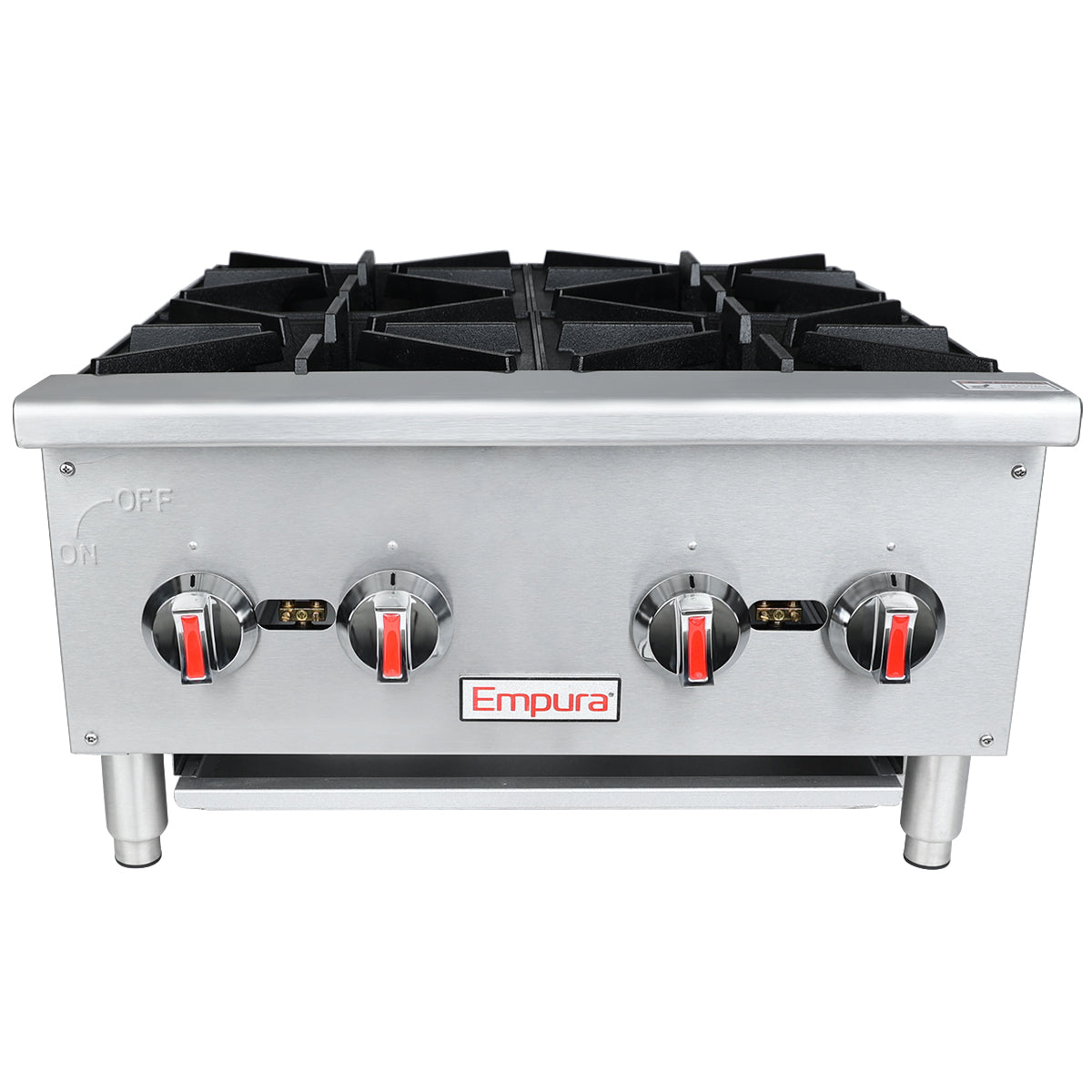 24" 4 Burner Commercial Gas Hot Plate with Cast Iron Grates - 100,000 BTU Hotplate, Countertop, Gas Empura
