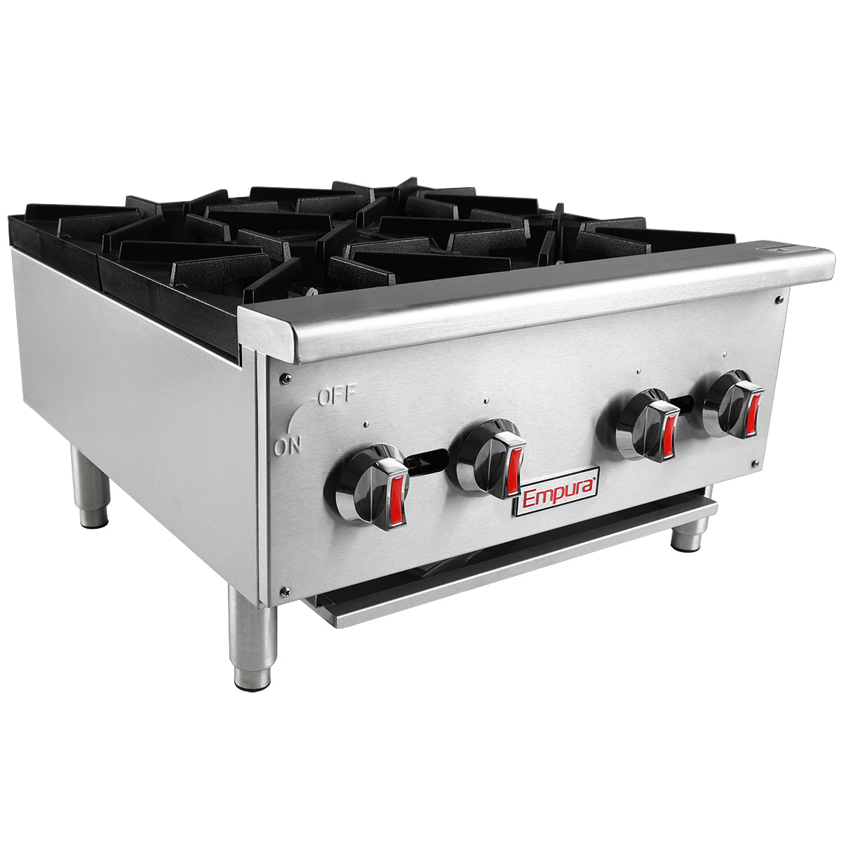 24" 4 Burner Commercial Gas Hot Plate with Cast Iron Grates - 100,000 BTU Hotplate, Countertop, Gas Empura