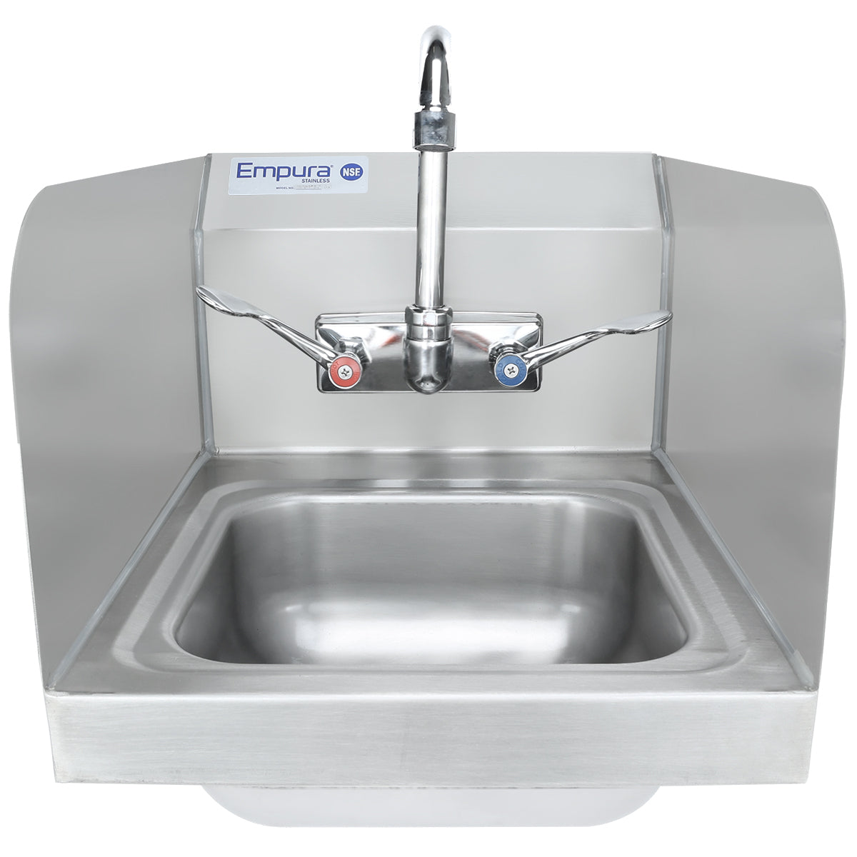 12" Wall Mounted Commercial 20 Gauge Stainless Hand Sink with Gooseneck Faucet Wrist Handles and Side Splashes, NSF Sink, Hand Empura