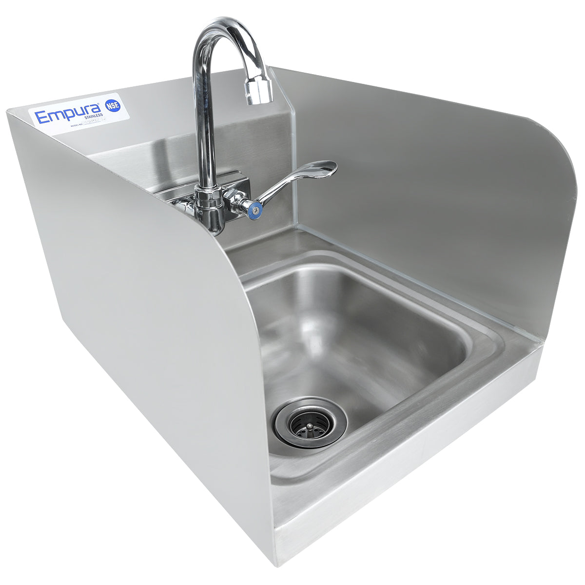 12" Wall Mounted Commercial 20 Gauge Stainless Hand Sink with Gooseneck Faucet Wrist Handles and Side Splashes, NSF Sink, Hand Empura