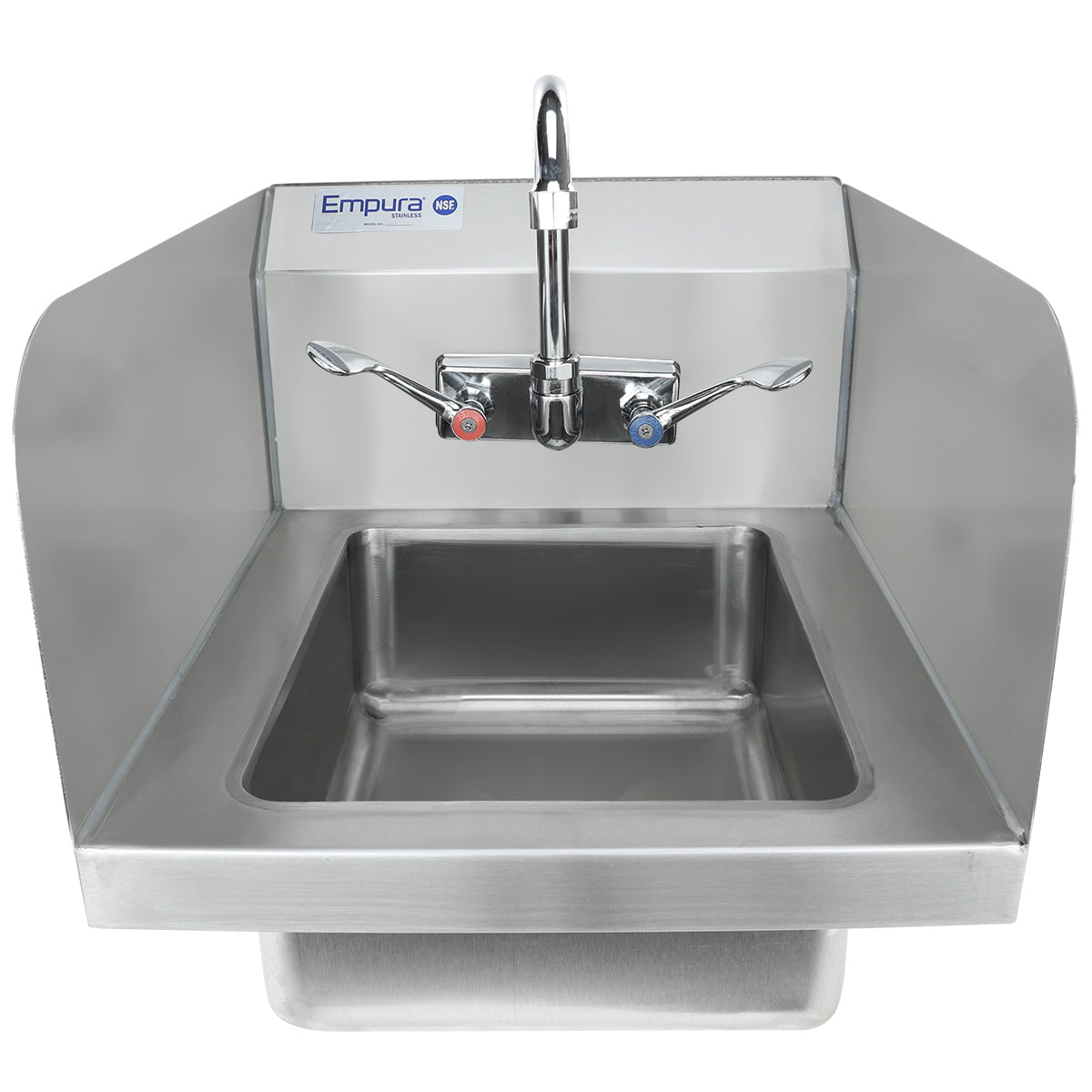 14" Wall Mounted Commercial 20 Gauge Stainless Hand Sink with Gooseneck Faucet Wrist Handles and Side Splashes, NSF Sink, Hand Empura