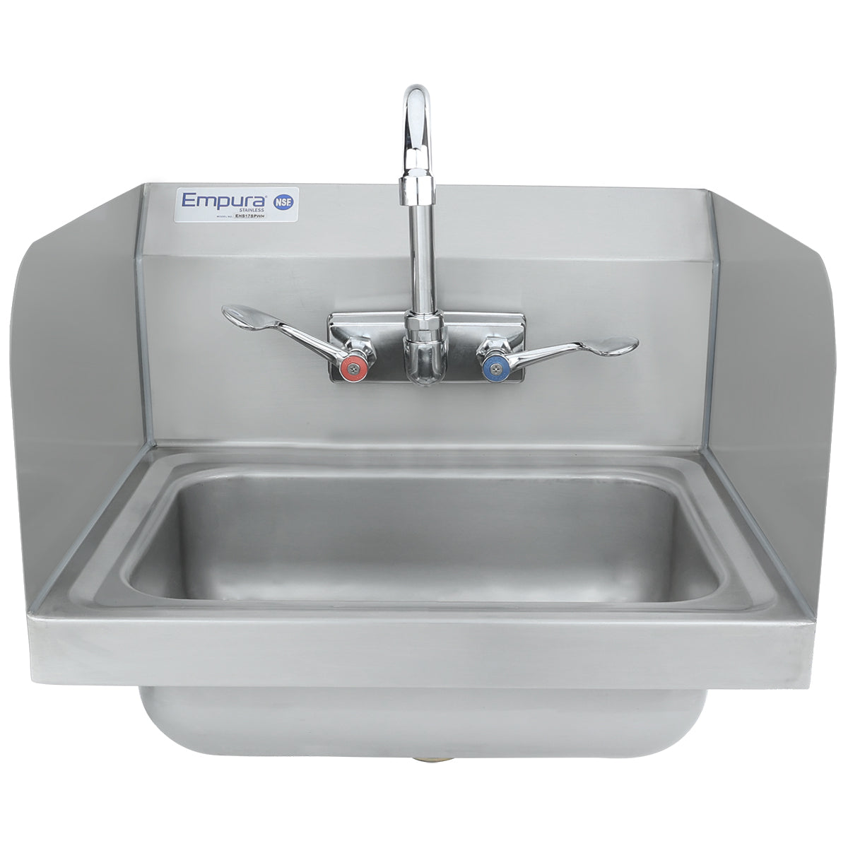 17" Wall Mounted Commercial 20 Gauge Stainless Hand Sink with Gooseneck Faucet Wrist Handles and Side Splashes, NSF Sink, Hand Empura