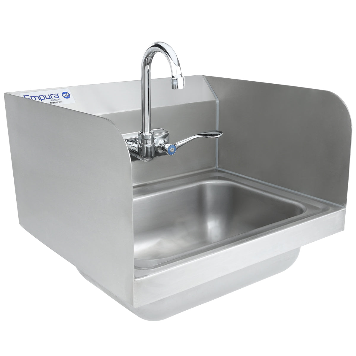 17" Wall Mounted Commercial 20 Gauge Stainless Hand Sink with Gooseneck Faucet Wrist Handles and Side Splashes, NSF Sink, Hand Empura