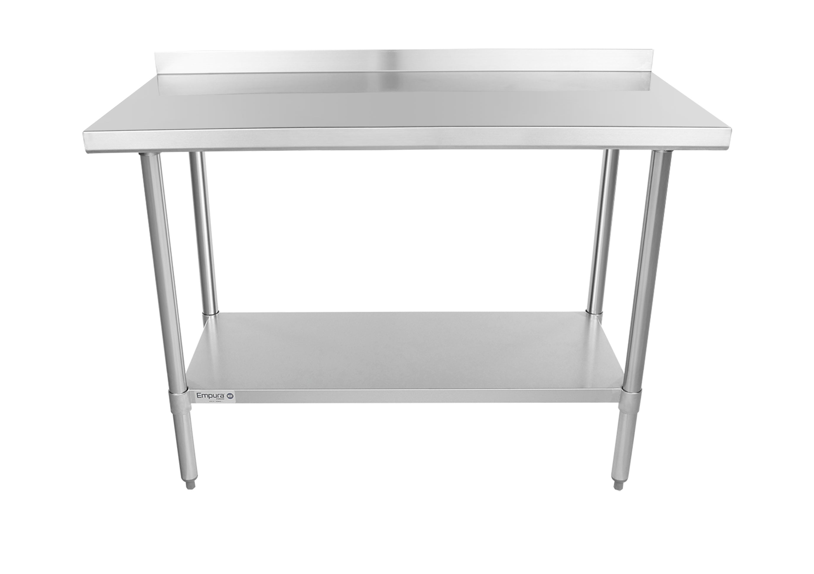 48" x 24" Economy Duty Work Table 18 Gauge 430 Stainless Steel with 2" Backsplash Galvanized Legs and Undershelf, NSF Work Table, 40" - 48", Stainless Steel Top Empura
