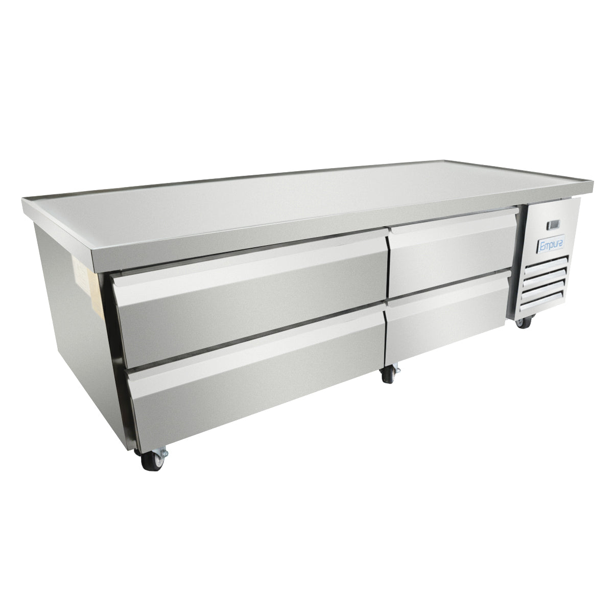 74" 4 Drawer Refrigerated Commercial Chef Base - 6" Depth Pan
