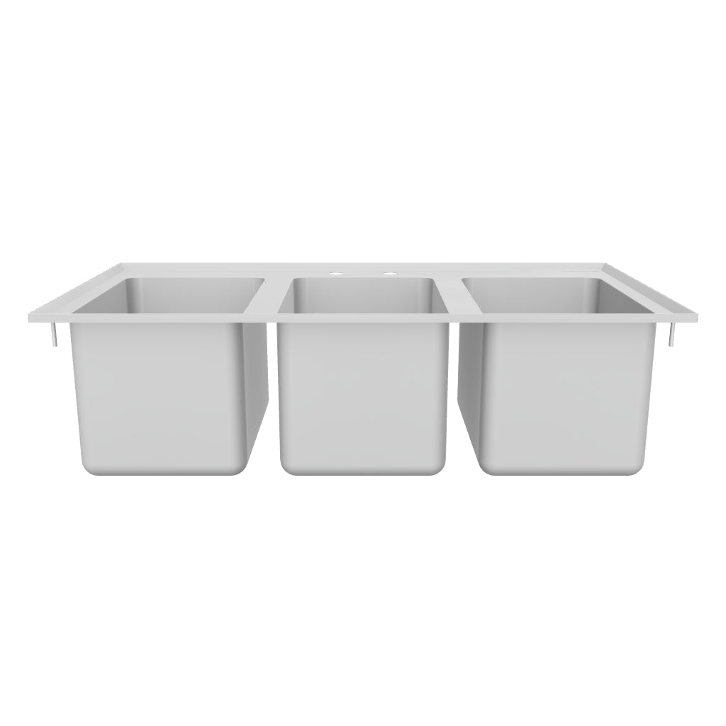 10" x 14" x 10" 16 Gauge Stainless Steel Commercial Three Compartment Drop-In Sink, NSF