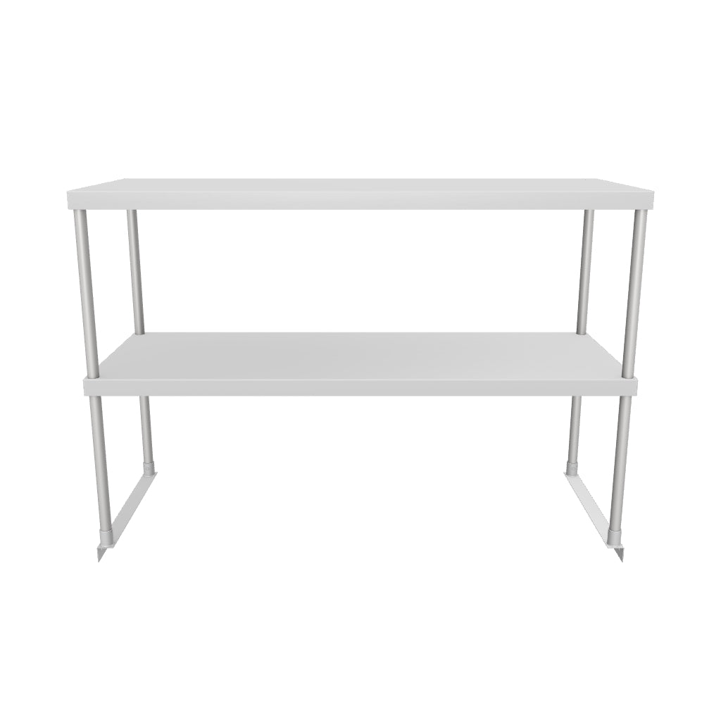 Commercial Double Deck Overshelf, 48" x 18" x 32", 18 Gauge Stainless Steel, Table-Mounted, NSF
