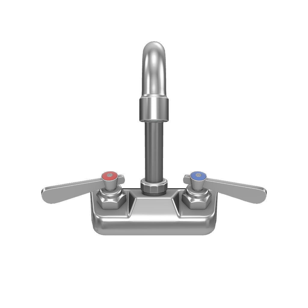 Wall Mount Commercial Faucet with 3 1/2" x 8 1/2" Swivel Gooseneck Spout and 4" Centers, NSF