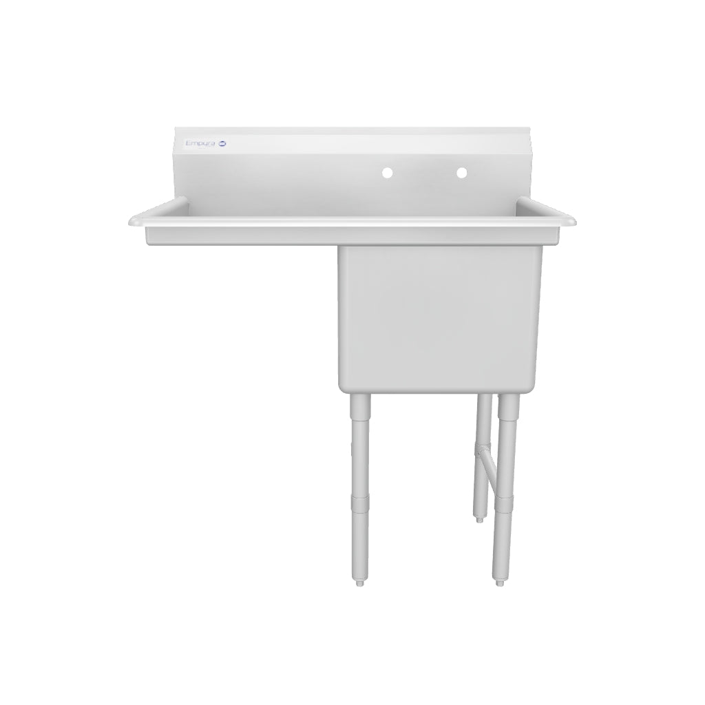 38.5" 16 Gauge Stainless Steel One Compartment Heavy Duty Sink with Stainless Steel Legs, Cross Bracing, and 1 Drainboard - 18" x 14" x 18" Bowl - Left Drainboard, NSF