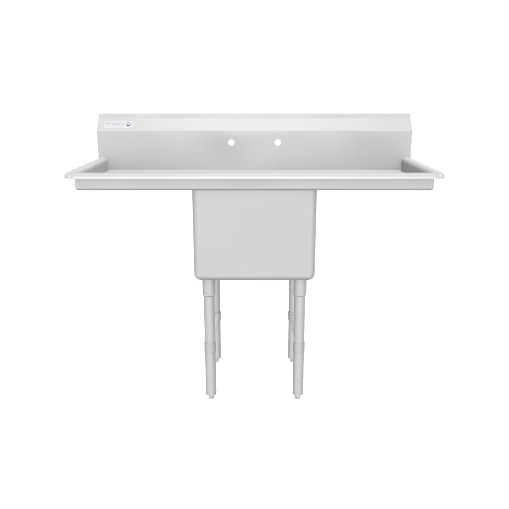 54" 16 Gauge Stainless Steel One Compartment Heavy Duty Sink with Stainless Steel Legs, Cross Bracing, and 1 Drainboard - 18" x 14" x 18" Bowl, NSF