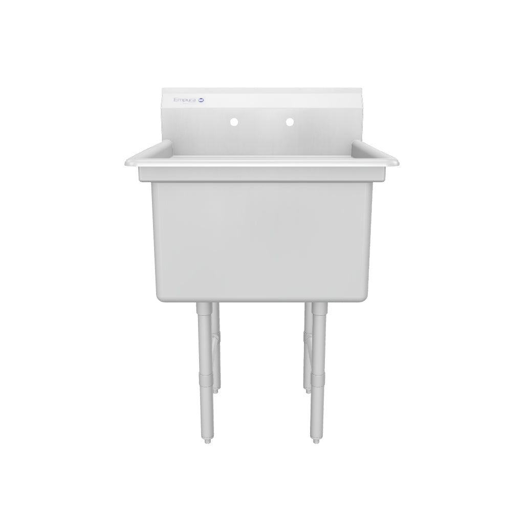 29.5" 16 Gauge Stainless Steel One Compartment Heavy Duty Sink with Stainless Steel Legs, without Drainboard - 24" x 14" x 24" Bowl, NSF