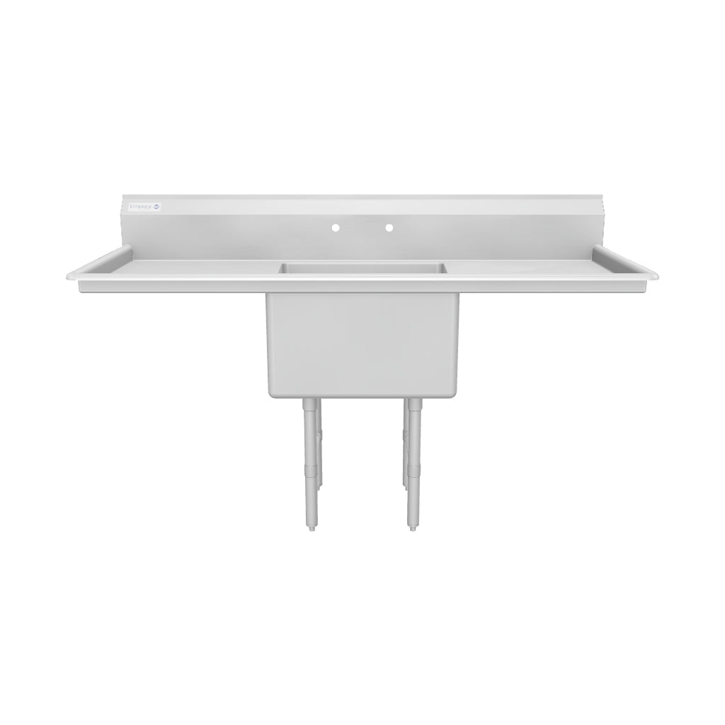 72" 16 Gauge Stainless Steel One Compartment Heavy Duty Sink with Stainless Steel Legs, Cross Bracing, and 1 Drainboard - 24" x 14" x 24" Bowl, NSF