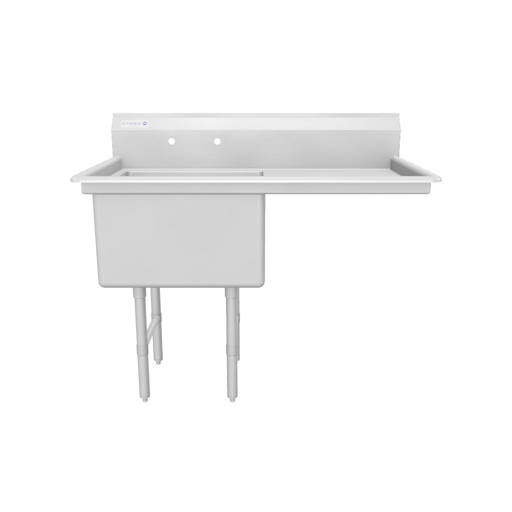 50.5" 16 Gauge Stainless Steel One Compartment Heavy Duty Sink with Stainless Steel Legs, Cross Bracing, and 1 Drainboard - 24" x 14" x 24" Bowl - Right Drainboard, NSF