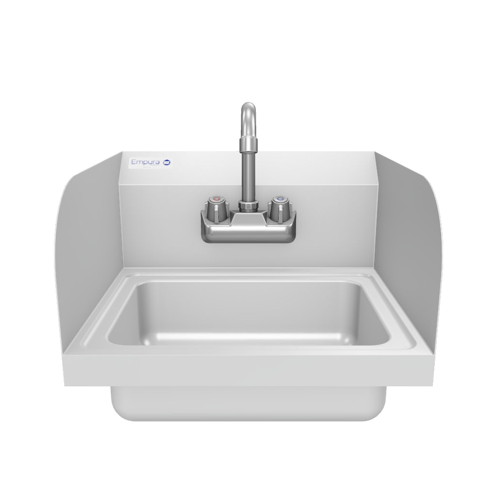 17" Wall Mounted Commercial 20 Gauge Stainless Hand Sink with Gooseneck Faucet and Side Splashes, NSF