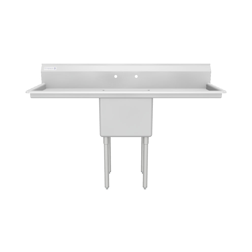 66" 18 Gauge Stainless Steel One Compartment Standard Duty Sink with Galvanized Legs, Cross Bracing, and 1 Drainboard - 18" x 14" x 18" Bowl, NSF