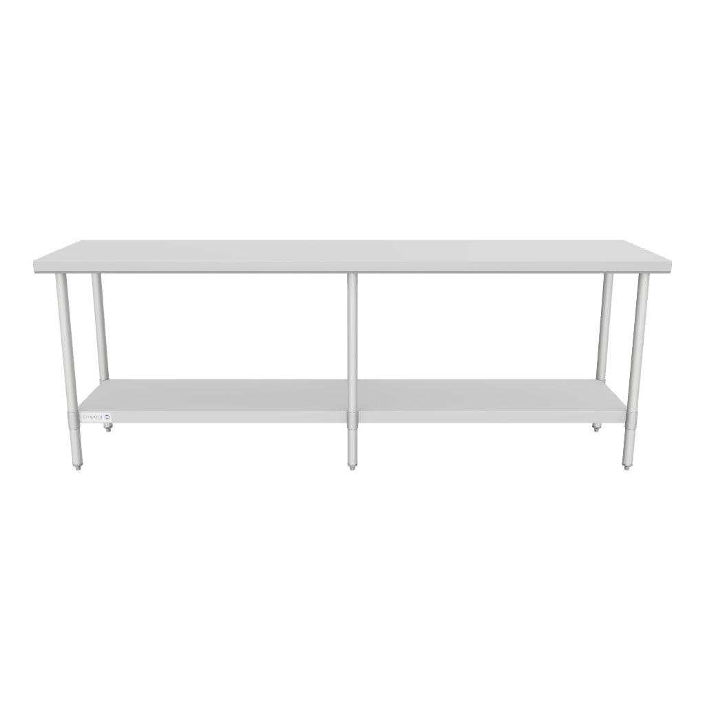 96" x 24" Economy Duty Work Table 18 Gauge 430 Stainless Steel with Galvanized Legs and Undershelf, NSF