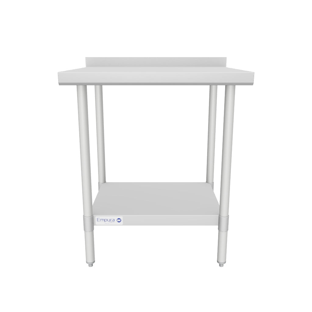 30" x 24" Economy Duty Work Table 18 Gauge 430 Stainless Steel with 2" Backsplash Galvanized Legs and Undershelf, NSF