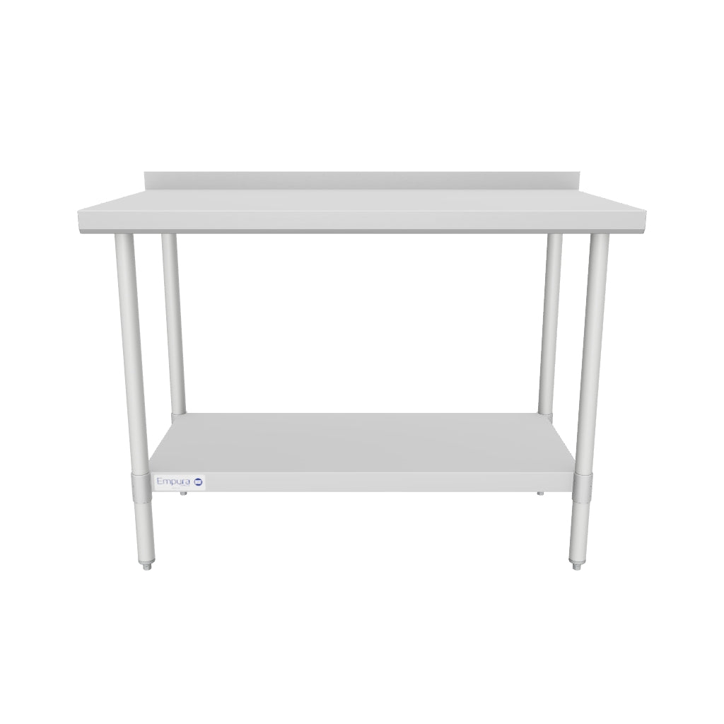 48" x 24" Economy Duty Work Table 18 Gauge 430 Stainless Steel with 2" Backsplash Galvanized Legs and Undershelf, NSF