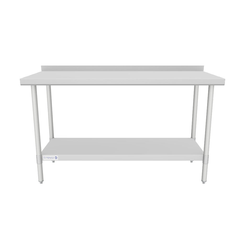 60" x 24" Economy Duty Work Table 18 Gauge 430 Stainless Steel with 2" Backsplash Galvanized Legs and Undershelf, NSF