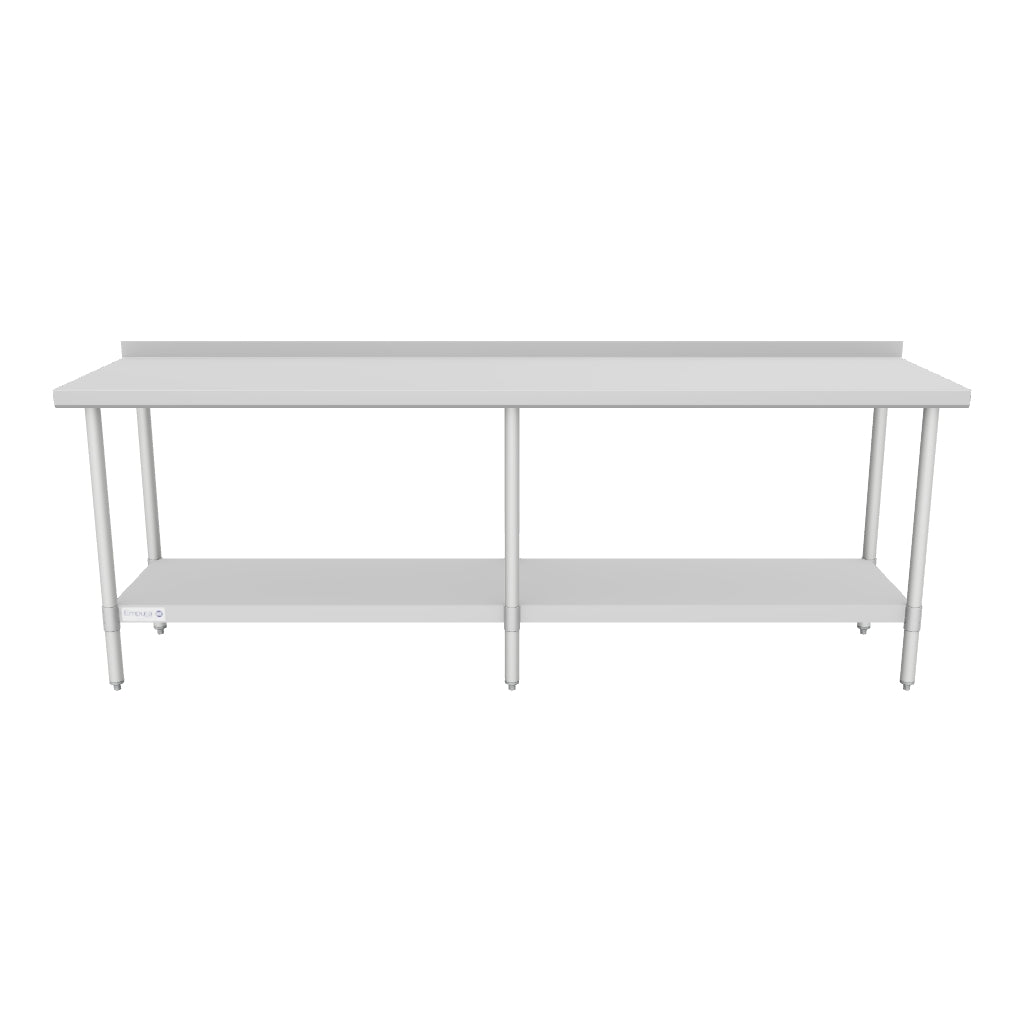 96" x 24" Economy Duty Work Table 18 Gauge 430 Stainless Steel with 2" Backsplash Galvanized Legs and Undershelf, NSF