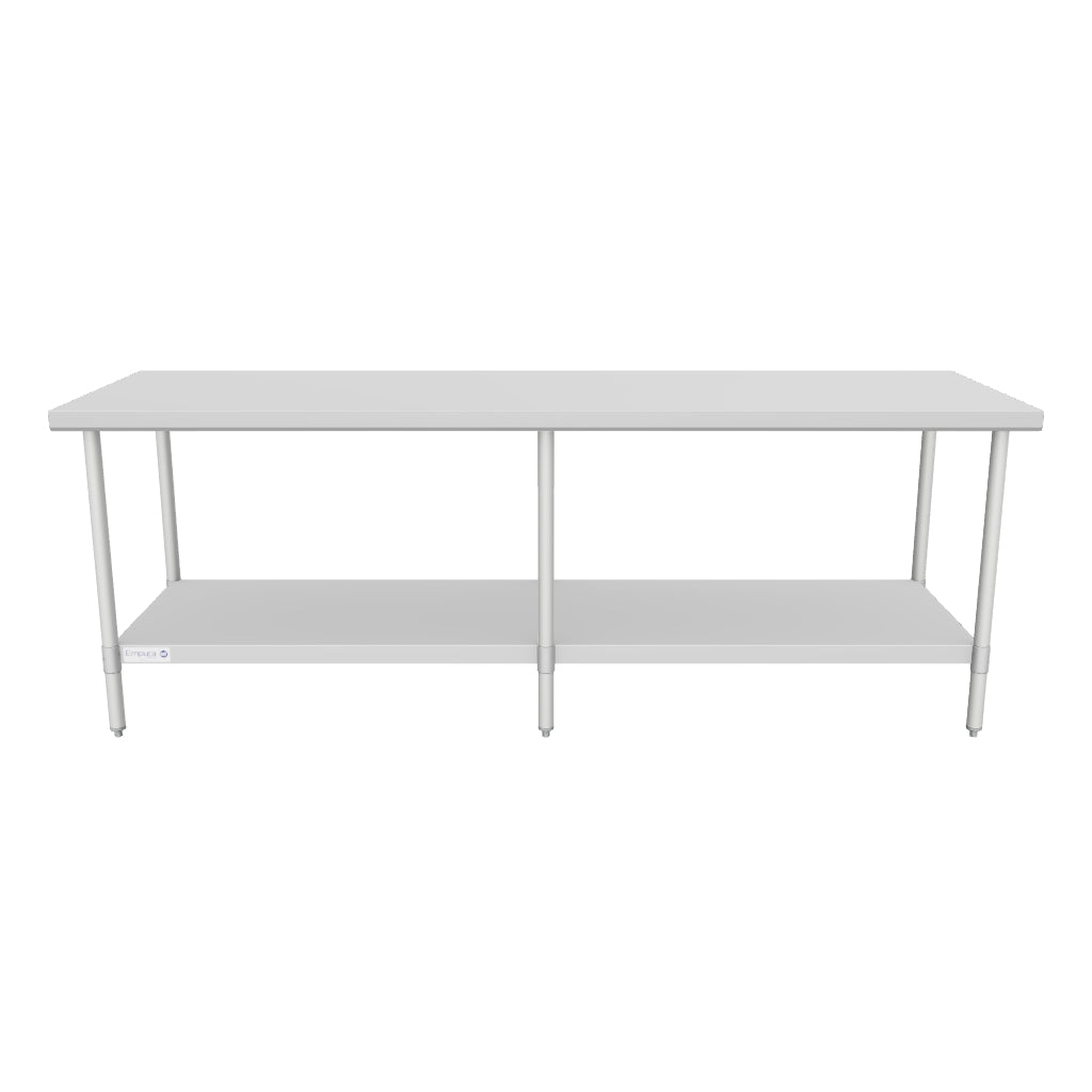 96" x 30" Economy Duty Work Table 18 Gauge 430 Stainless Steel with Galvanized Legs and Undershelf, NSF