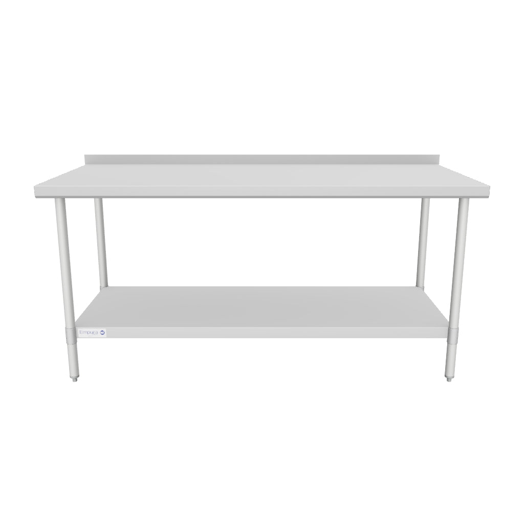 72" x 30" Economy Duty Work Table 18 Gauge 430 Stainless Steel with 2" Backsplash and Galvanized Undershelf, NSF