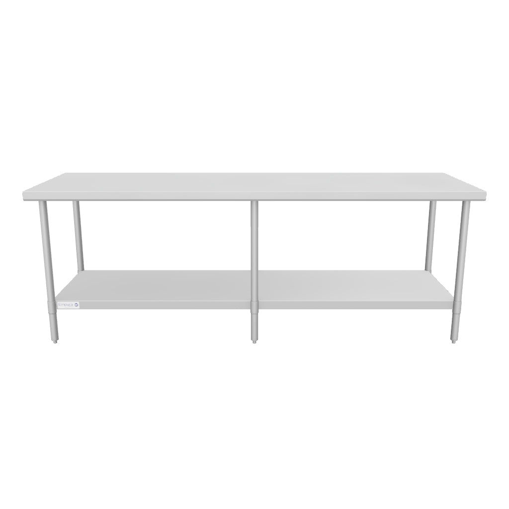 96" x 30" Super Duty Work Table 16 Gauge 304 Stainless Steel with Stainless Steel Legs and Undershelf, NSF