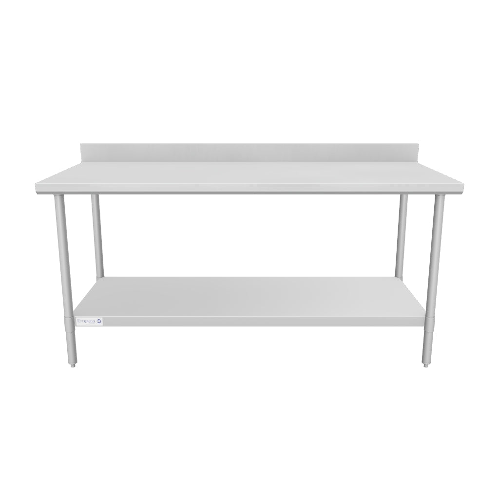 72" x 30" Super Duty Work Table 16 Gauge Stainless Steel with 4" Backsplash and 18 Gauge Stainless Steel Undershelf, NSF